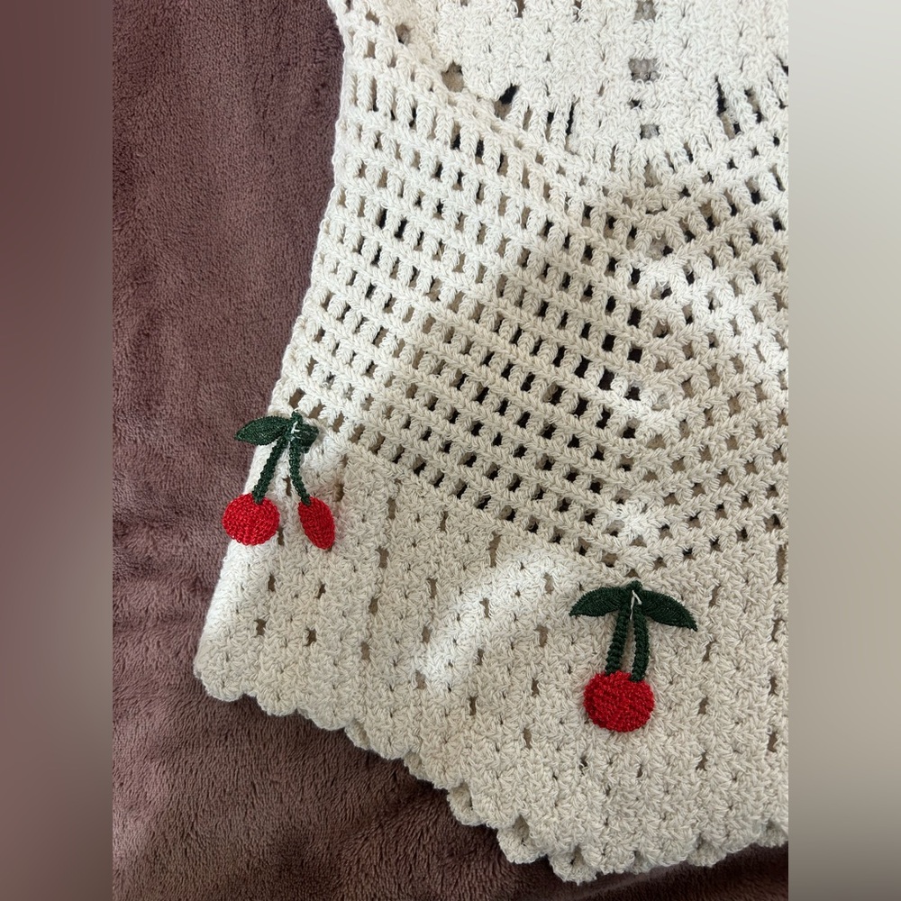 Rebellion White Crochet Tank Top with Red Cherry Accents - Picture 4 of 5